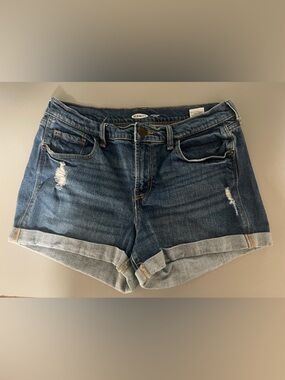 Old Navy Women's Blue Boyfriend Mid-Rise Denim Shorts 8 Distressed Cuffed